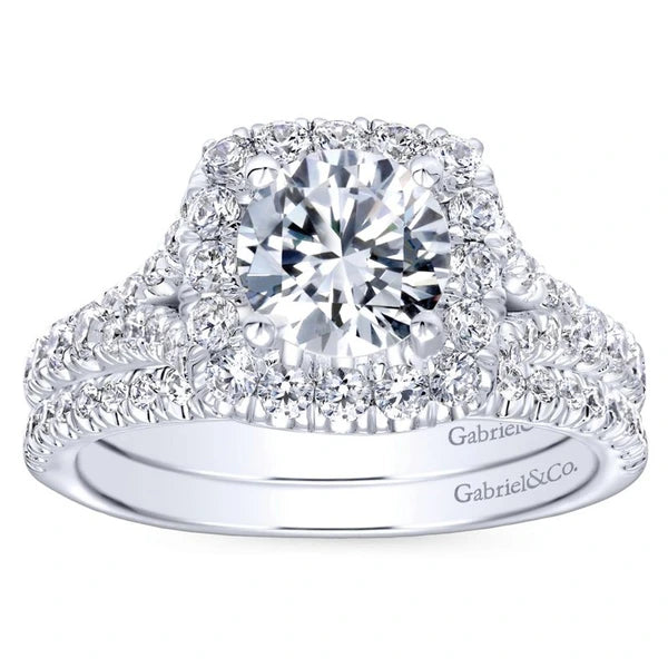 14K White Gold Round Halo Diamond Engagement Ring
