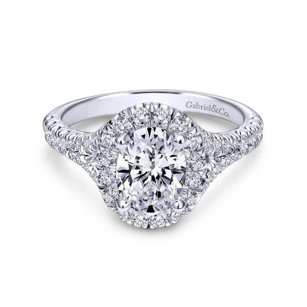 14K White Gold Oval Halo Diamond Engagement Ring