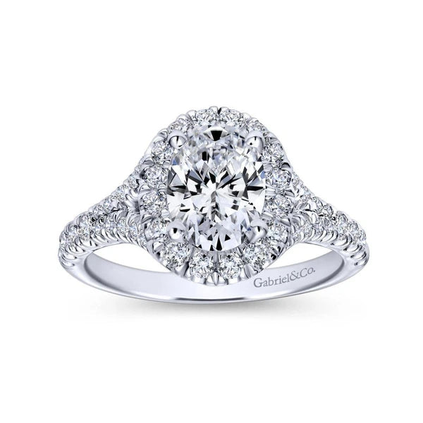 14K White Gold Oval Halo Diamond Engagement Ring