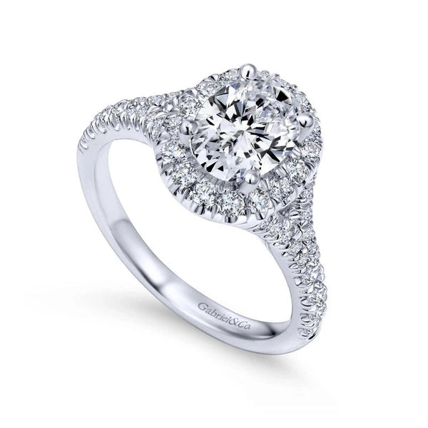 14K White Gold Oval Halo Diamond Engagement Ring