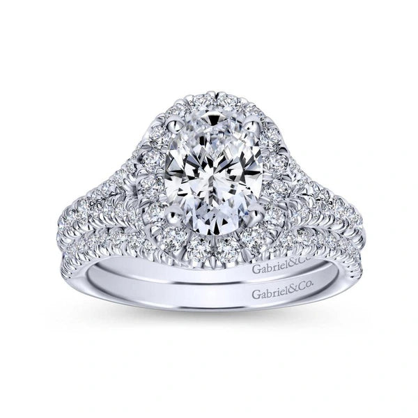 14K White Gold Oval Halo Diamond Engagement Ring