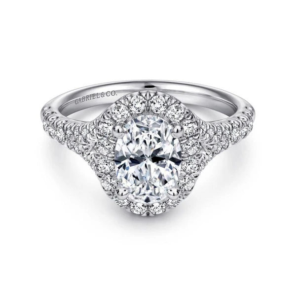 14K White Gold Oval Halo Diamond Engagement Ring