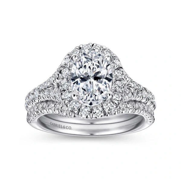 14K White Gold Oval Halo Diamond Engagement Ring