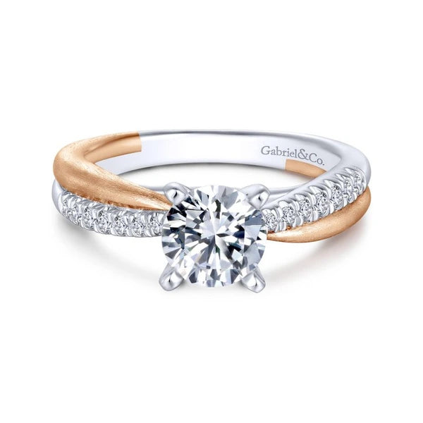 14K White-Rose Gold Round Diamond Criss Cross Engagement Ring