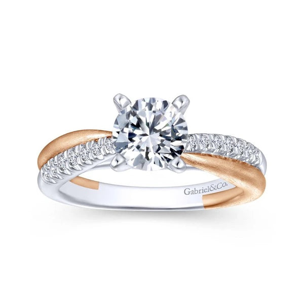 14K White-Rose Gold Round Diamond Criss Cross Engagement Ring