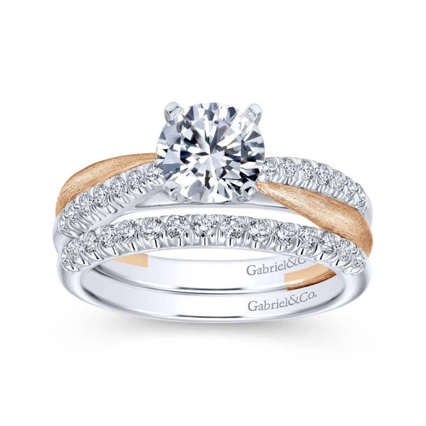 14K White-Rose Gold Round Diamond Criss Cross Engagement Ring