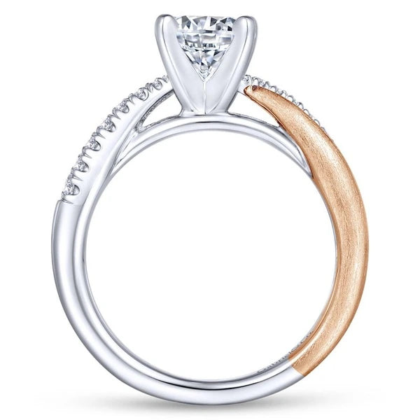 14K White-Rose Gold Round Diamond Criss Cross Engagement Ring