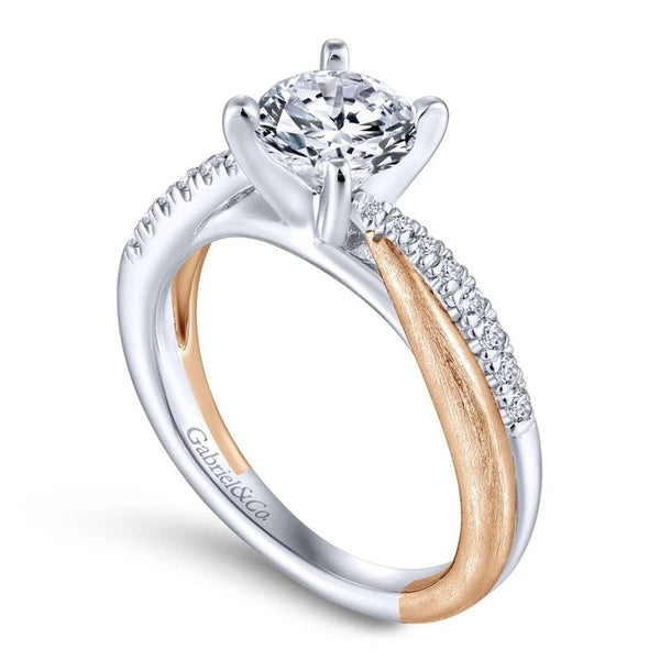 14K White-Rose Gold Round Diamond Criss Cross Engagement Ring