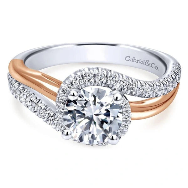 14K White-Rose Gold Round Halo Diamond Engagement Ring