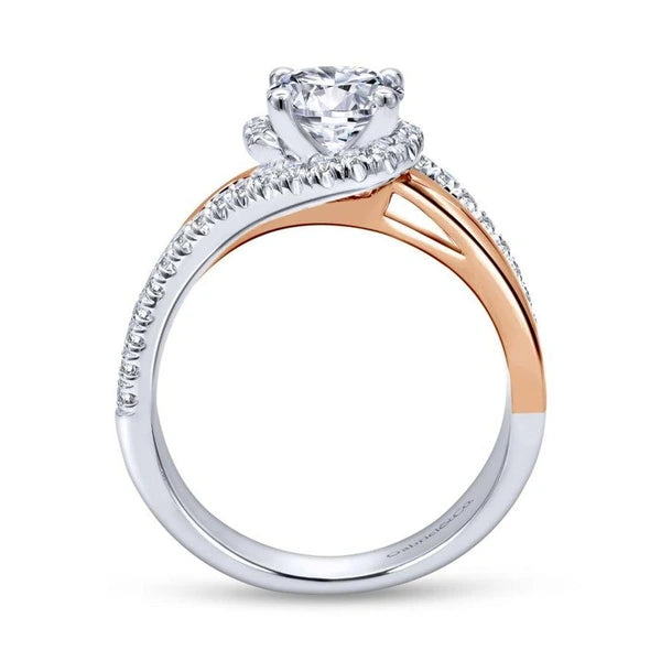 14K White-Rose Gold Round Halo Diamond Engagement Ring