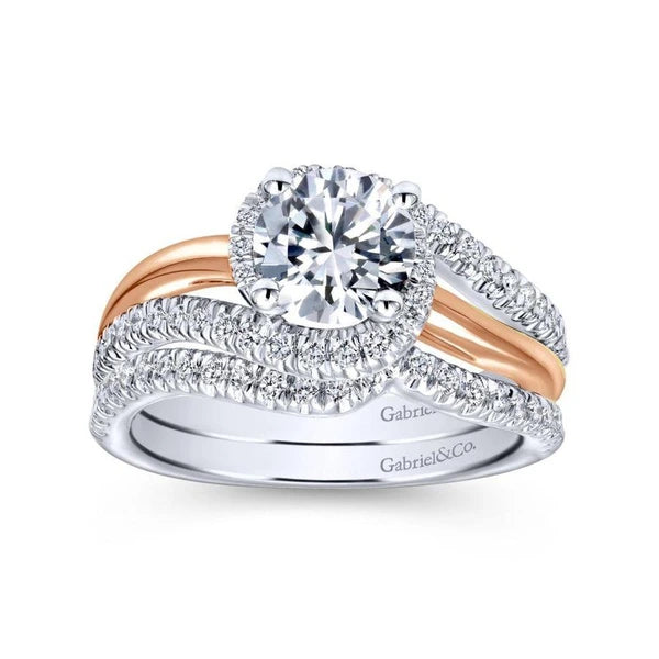 14K White-Rose Gold Round Halo Diamond Engagement Ring