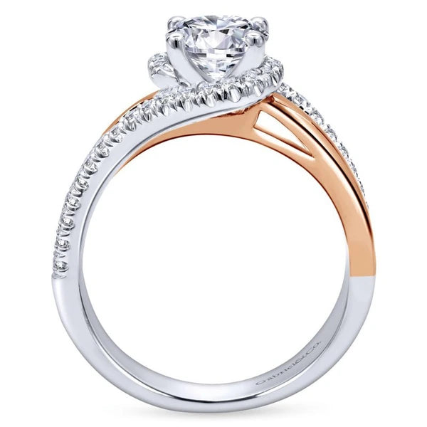 14K White-Rose Gold Round Halo Diamond Engagement Ring