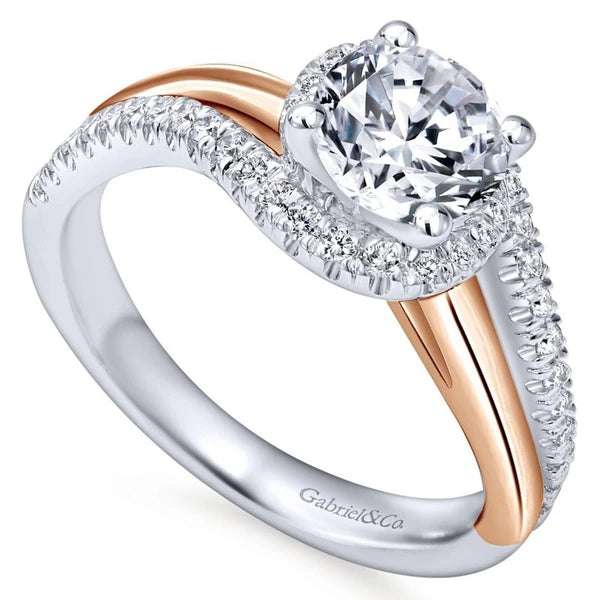 14K White-Rose Gold Round Halo Diamond Engagement Ring