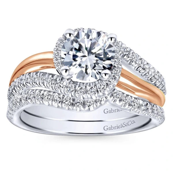 14K White-Rose Gold Round Halo Diamond Engagement Ring