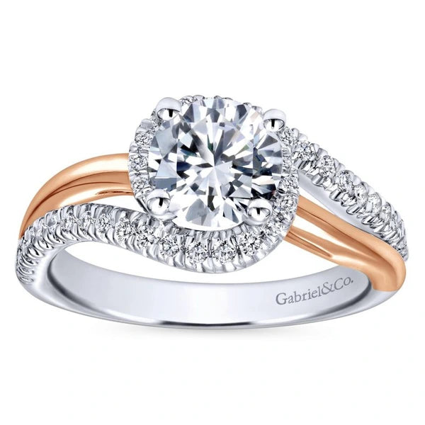 14K White-Rose Gold Round Halo Diamond Engagement Ring