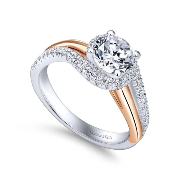 14K White-Rose Gold Round Halo Diamond Engagement Ring