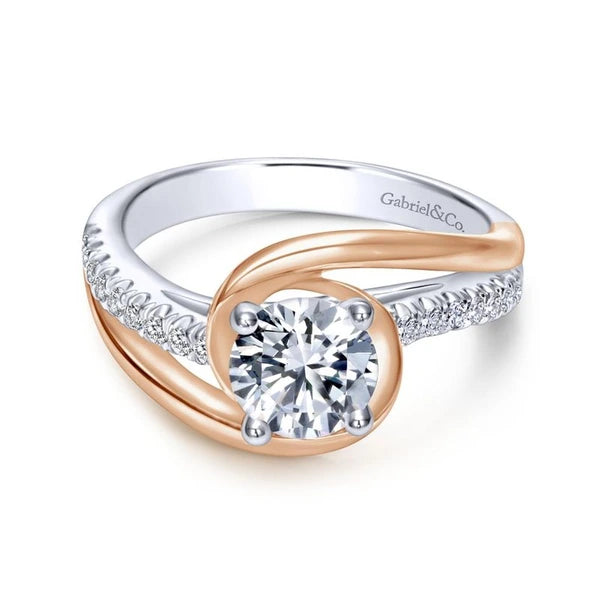 14K White-Rose Gold Round Diamond Bypass Engagement Ring