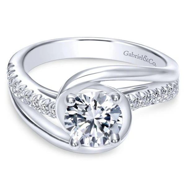 14K White Gold Round Bypass Diamond Engagement Ring