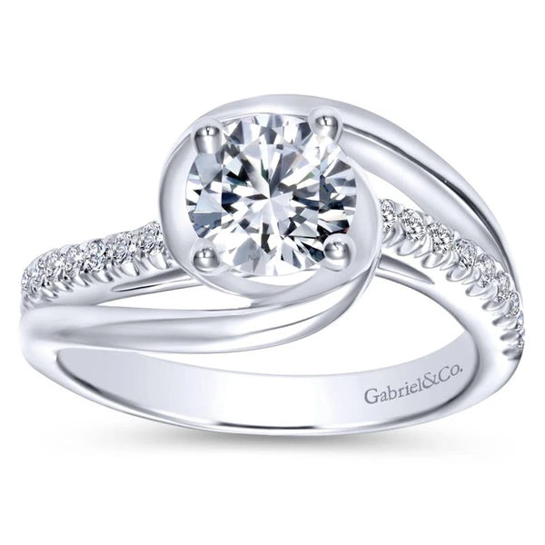 14K White Gold Round Bypass Diamond Engagement Ring
