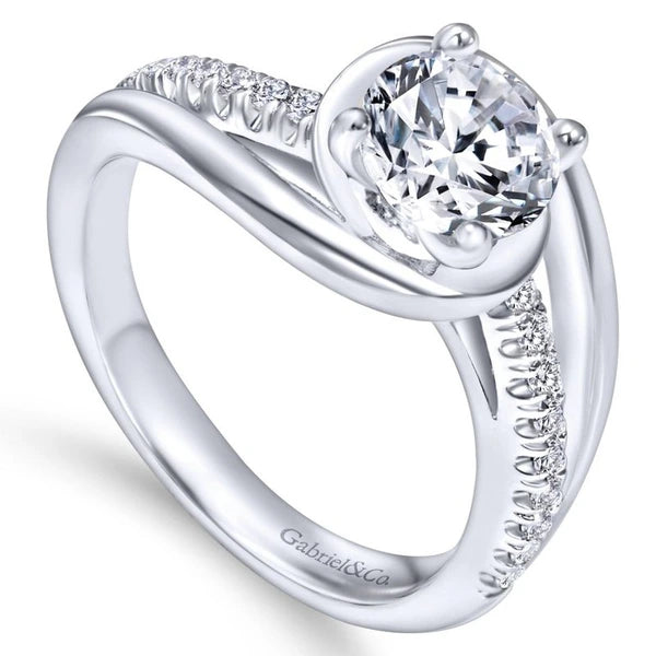 14K White Gold Round Bypass Diamond Engagement Ring