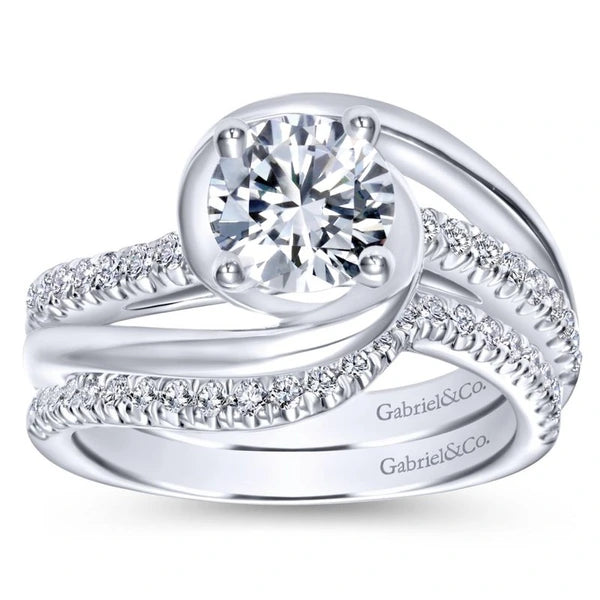 14K White Gold Round Bypass Diamond Engagement Ring