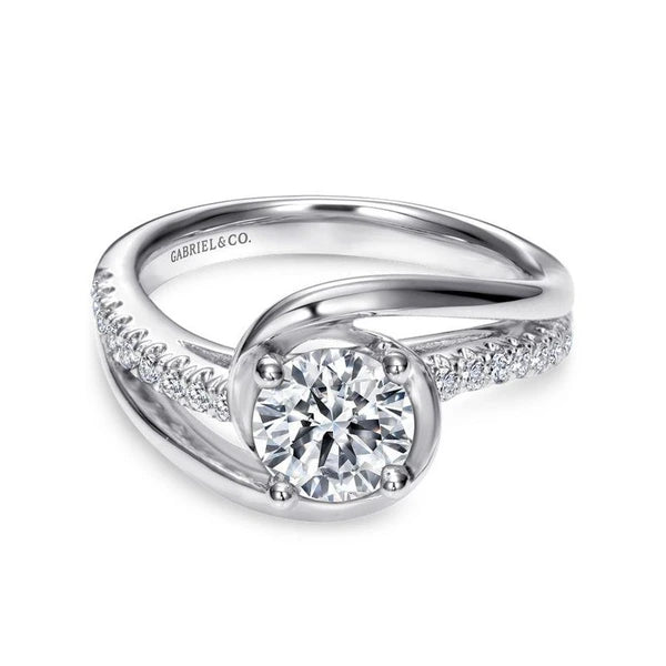 14K White Gold Round Bypass Diamond Engagement Ring