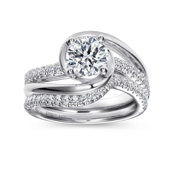 14K White Gold Round Bypass Diamond Engagement Ring