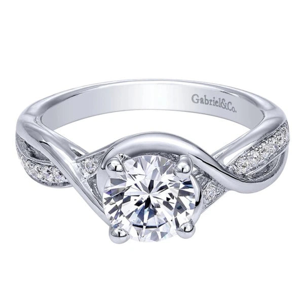 14K White Gold Round Twisted Diamond Engagement Ring
