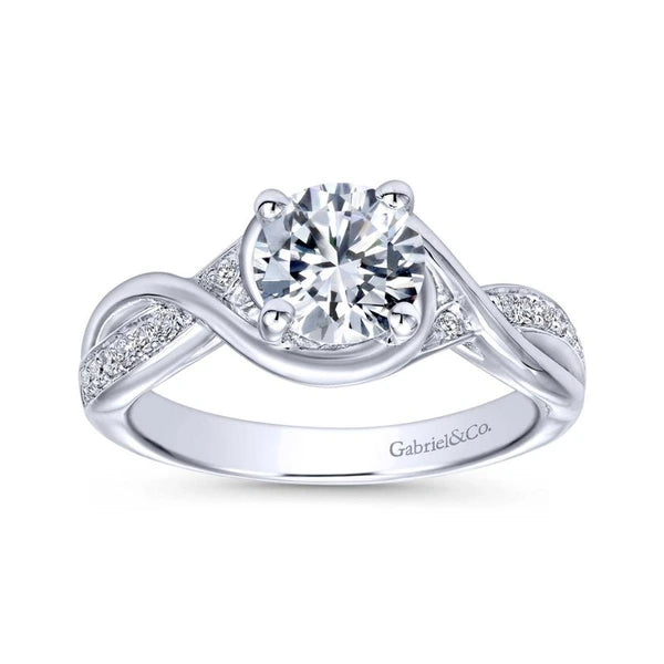 14K White Gold Round Twisted Diamond Engagement Ring