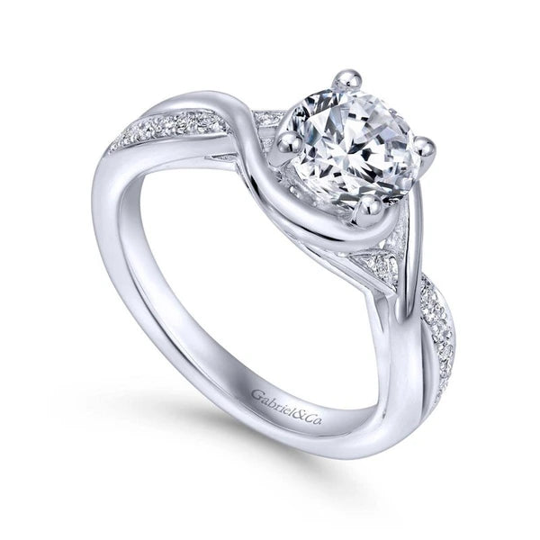 14K White Gold Round Twisted Diamond Engagement Ring