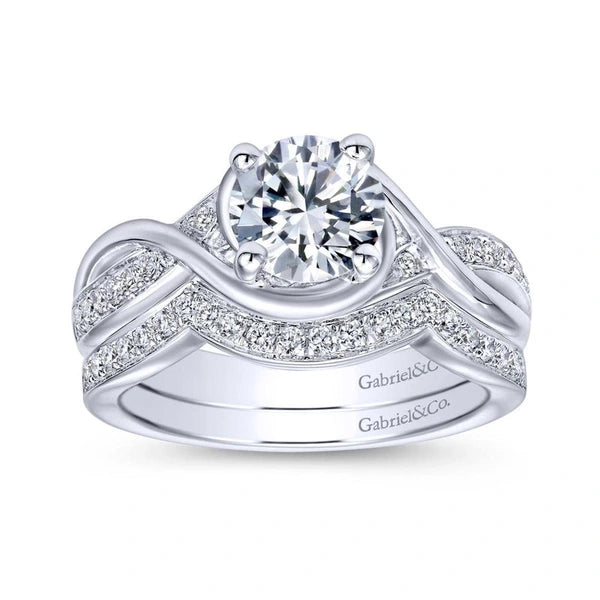 14K White Gold Round Twisted Diamond Engagement Ring
