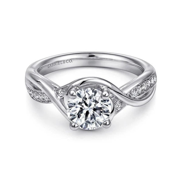 14K White Gold Round Twisted Diamond Engagement Ring