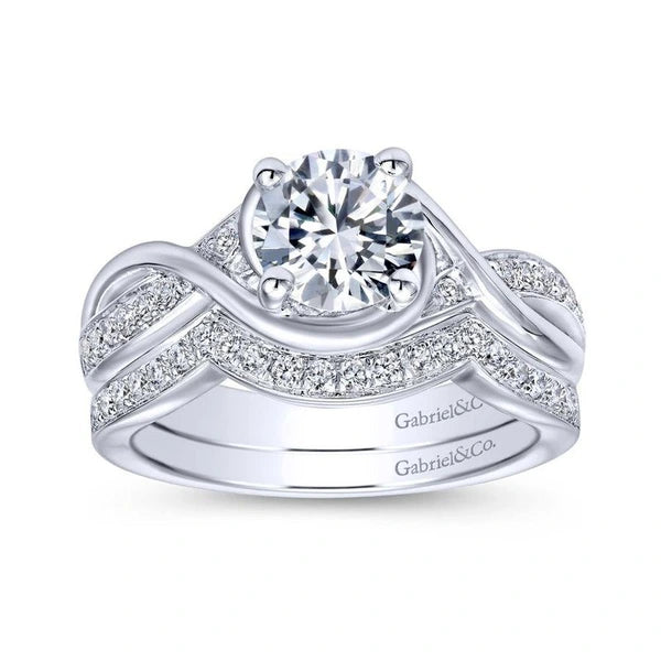 14K White Gold Round Twisted Diamond Engagement Ring