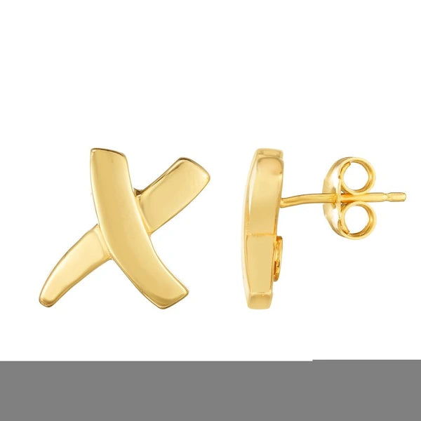 14K Gold Sculpted X Earrings