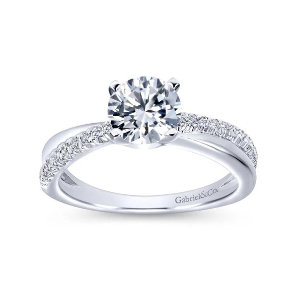 14K White Gold Round Twisted Diamond Engagement Ring