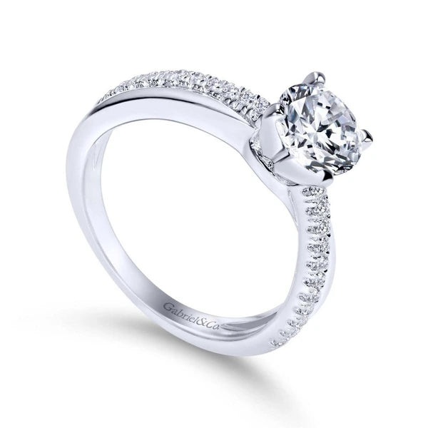 14K White Gold Round Twisted Diamond Engagement Ring