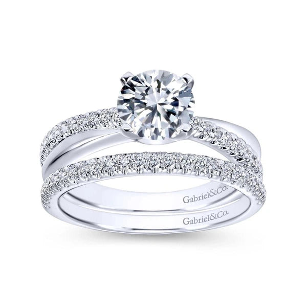 14K White Gold Round Twisted Diamond Engagement Ring