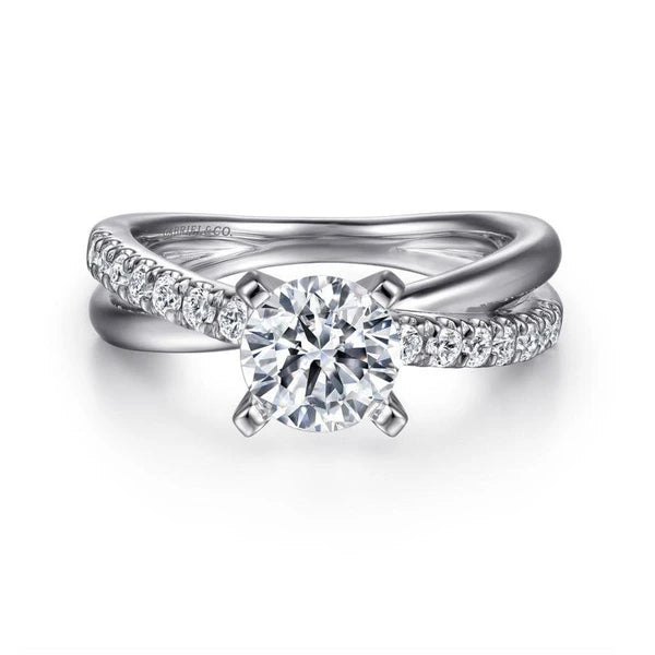 14K White Gold Round Twisted Diamond Engagement Ring