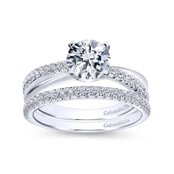 14K White Gold Round Twisted Diamond Engagement Ring