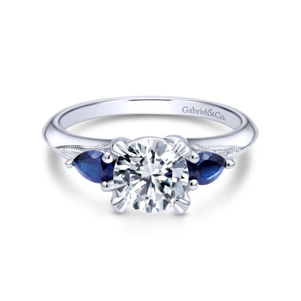 14K White Gold Sapphire and Diamond Engagement Ring
