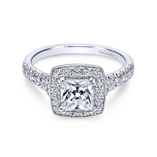Vintage 14K White Gold Princess Halo Diamond Engagement Ring