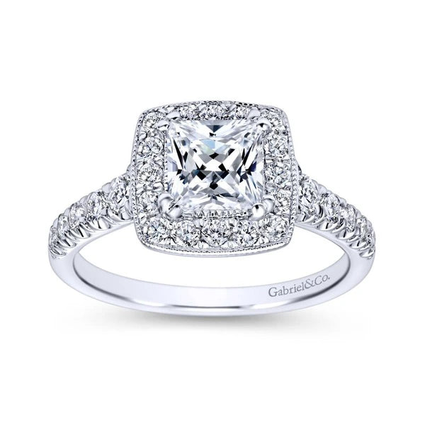Vintage 14K White Gold Princess Halo Diamond Engagement Ring