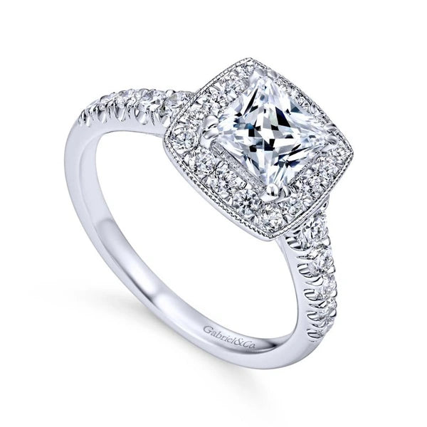 Vintage 14K White Gold Princess Halo Diamond Engagement Ring
