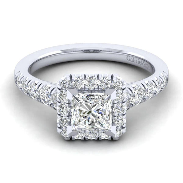 14K White Gold Princess Halo Diamond Engagement Ring