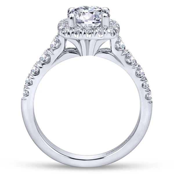 14K White Gold Cushion Halo Round Diamond Engagement Ring