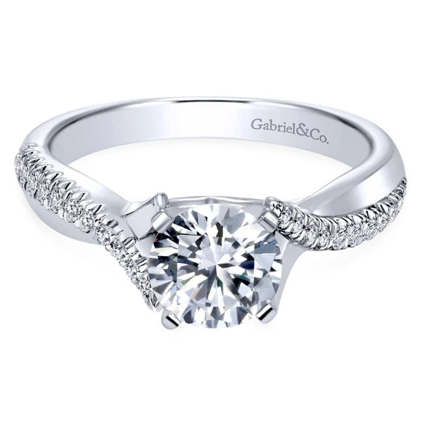 14K White Gold Round Twisted Diamond Engagement Ring