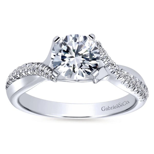 14K White Gold Round Twisted Diamond Engagement Ring