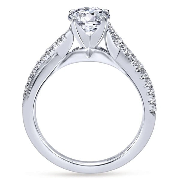 14K White Gold Round Twisted Diamond Engagement Ring