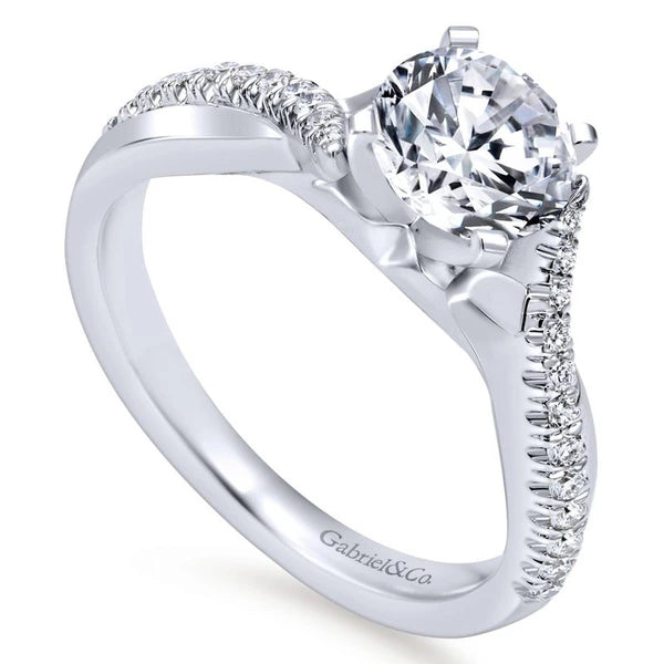 14K White Gold Round Twisted Diamond Engagement Ring