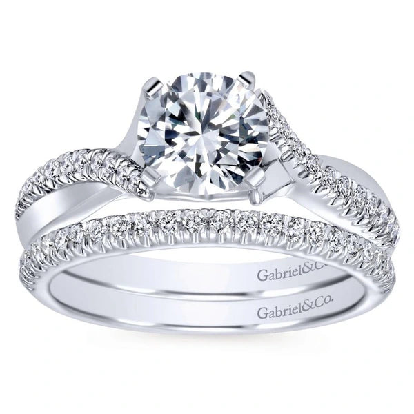 14K White Gold Round Twisted Diamond Engagement Ring